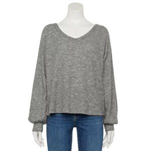 WOMENS SIZE M Cozy Balloon-Sleeve Top W/Open-Back